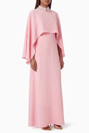 Pearl-embellished Cape Gown in Crepe