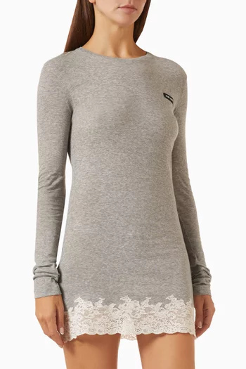 Lace-trim Ribbed Mini Dress in Jersey