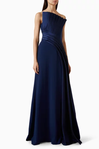 Belair Pleated Strapless Gown in Crepe and Taffeta