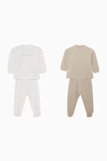 Embroidered Pyjama Romper in Cotton-blend, Set of 2