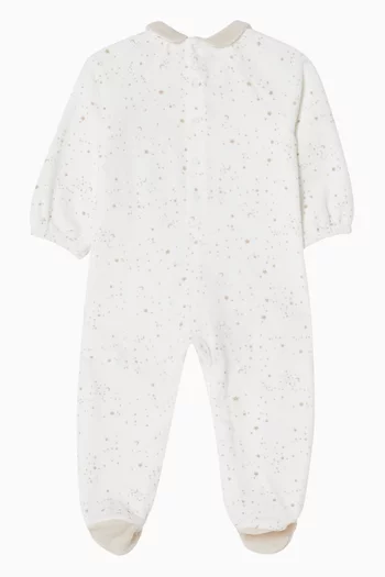 Teddy Bear Print Pyjama Romper in Cotton-blend