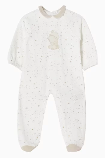 Teddy Bear Print Pyjama Romper in Cotton-blend