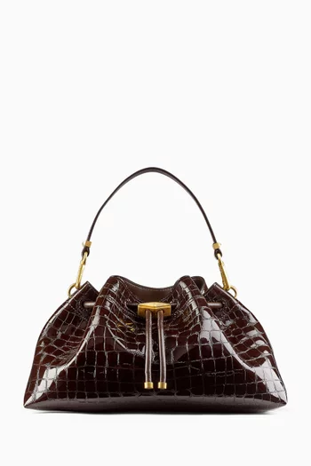 Small Cinch Shoulder Bag in Croc-embossed Leather
