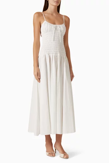 Paloma Shirred Midi Dress in Cotton