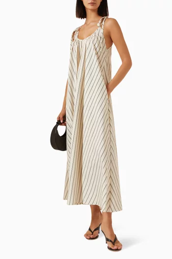 Fable Striped Midi Dress in Cotton-blend
