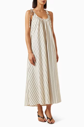Fable Striped Midi Dress in Cotton-blend