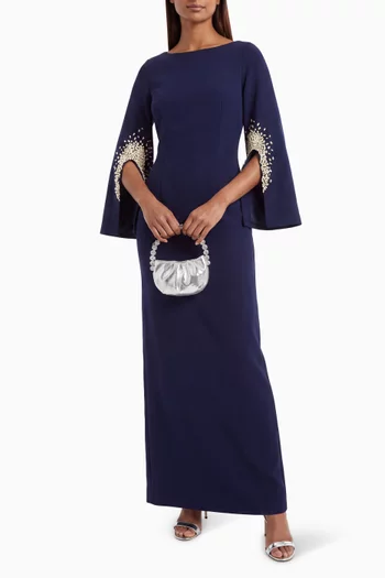 Rhinestone-trim Gown in Crepe
