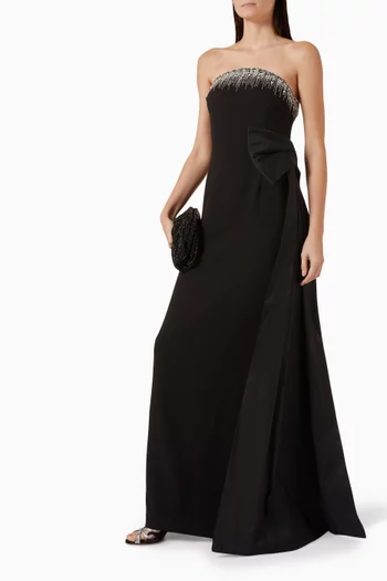 Crystal Trim Bow Gown in Crepe