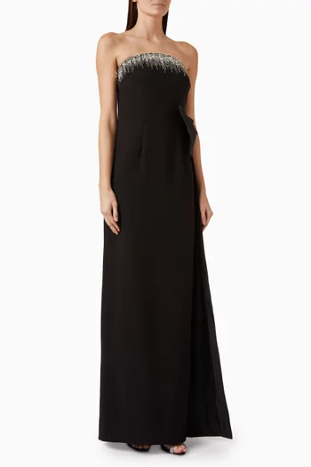 Crystal Trim Bow Gown in Crepe