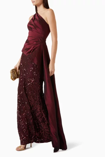 Sequin-embellished Peplum Gown in Taffeta