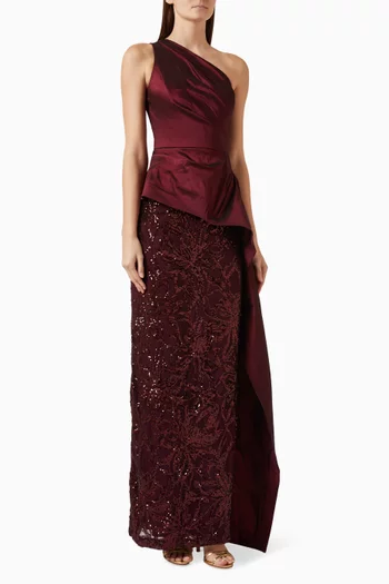 Sequin-embellished Peplum Gown in Taffeta