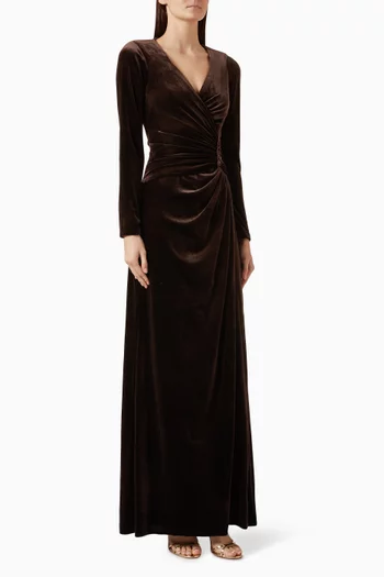 Ruched Side Drape Gown in Velvet