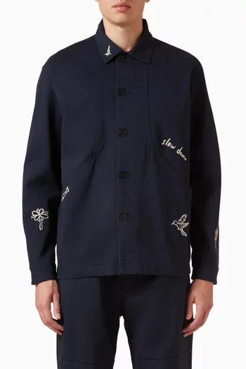 Berry Herringbone Embroidered Overshirt in Cotton