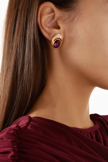 1980s Amethyst & Swarovski Crystal Stud Earrings in Gold-plated Metal