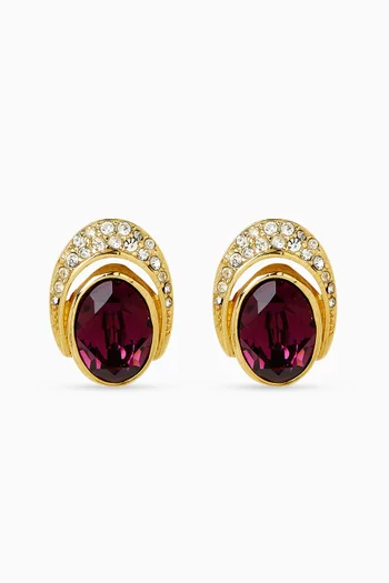 1980s Amethyst & Swarovski Crystal Stud Earrings in Gold-plated Metal
