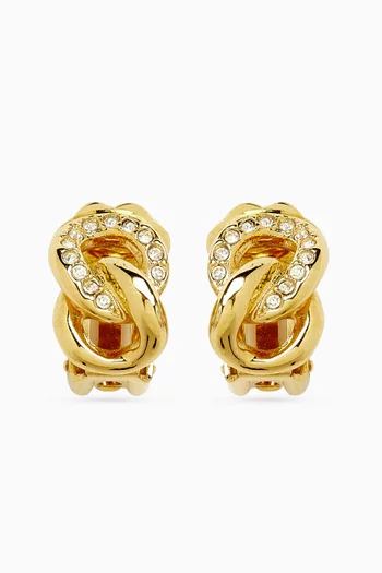 1980s Knot Swarovski Crystal Clip-on Earrings in Gold-plated Metal