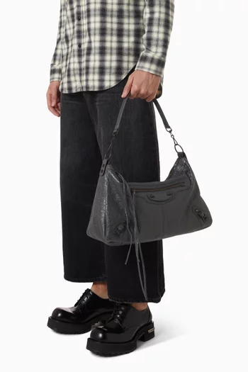 Le City Moto Medium Bag in Volcanic Rock Arena Leather