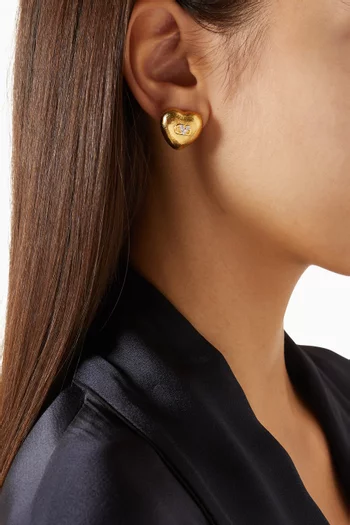 1990s Sculpted Heart Swarovski Crystal Clip-on Earrings in Gold-plated Metal