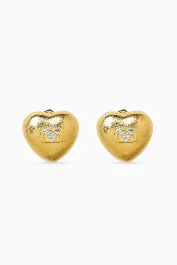 1990s Sculpted Heart Swarovski Crystal Clip-on Earrings in Gold-plated Metal