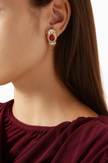 1980s Deco Revival Swarovski Crystal Stud Earrings in Gold-plated Metal