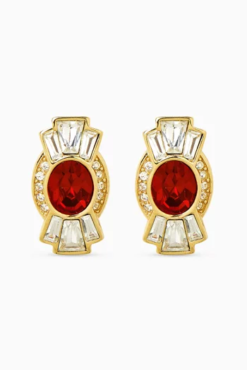 1980s Deco Revival Swarovski Crystal Stud Earrings in Gold-plated Metal