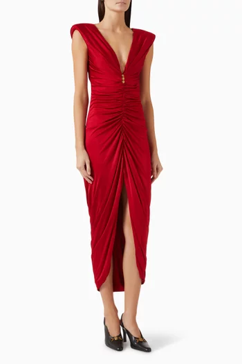 Draped Midi Gown in Viscose-jersey