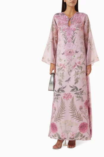 Floral Embroidered Kaftan in Linen