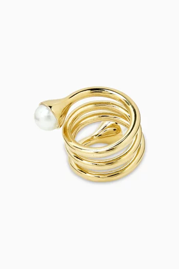 Drop Pearl Ring in Gold-tone Metal