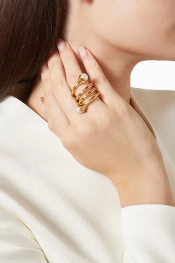 Drop Pearl Ring in Gold-tone Metal