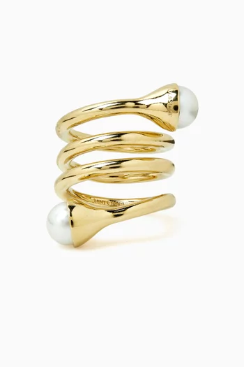 Drop Pearl Ring in Gold-tone Metal