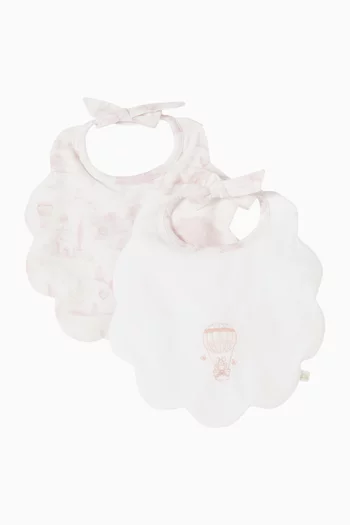 Darcy Toile de Jouy Scalloped Bib in Cotton, Set of 2