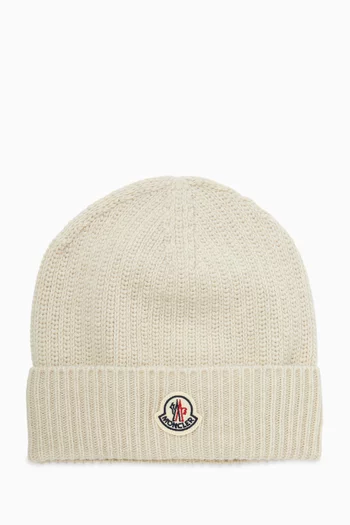 Ribbed Logo Beanie in Wool & Cashmere