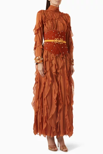 Ruffle Corset-belt Dress in Chiffon