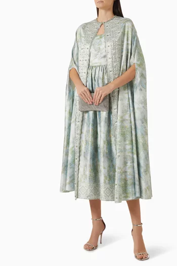 Embellished Cape Dress in Satin