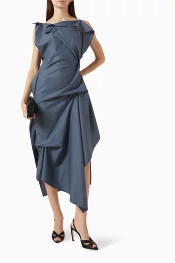 Draped Midi Dress in Wool