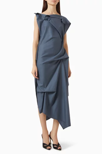Draped Midi Dress in Wool