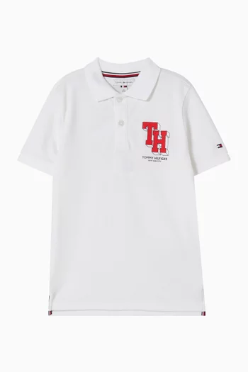 Varsity Logo Polo Shirt in Cotton Piqué