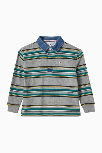 Striped Rugby Polo Shirt in Cotton