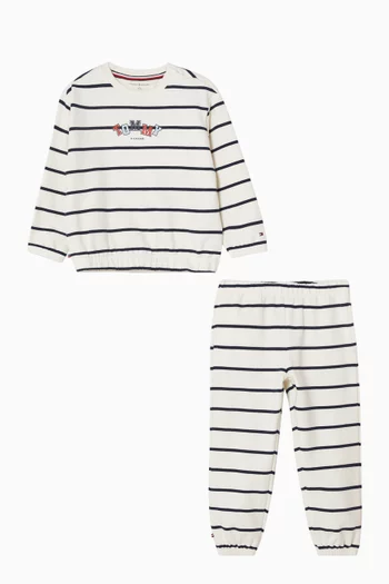Logo Striped Sweatshirt & Sweatpants Set in Organic Cotton