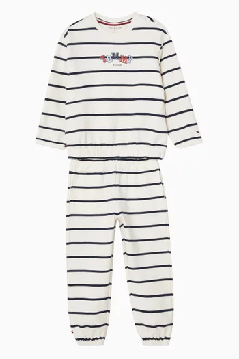 Logo Striped Sweatshirt & Sweatpants Set in Organic Cotton