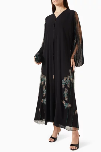 Sequin-embellished Abaya in Double Chiffon & Tulle