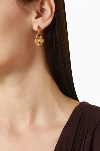 Heart Padlock Hoop Earrings in Plated Brass