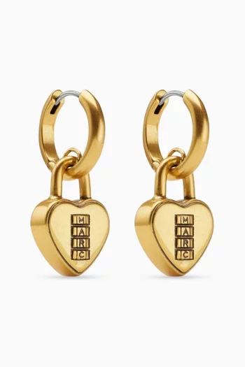 Heart Padlock Hoop Earrings in Plated Brass
