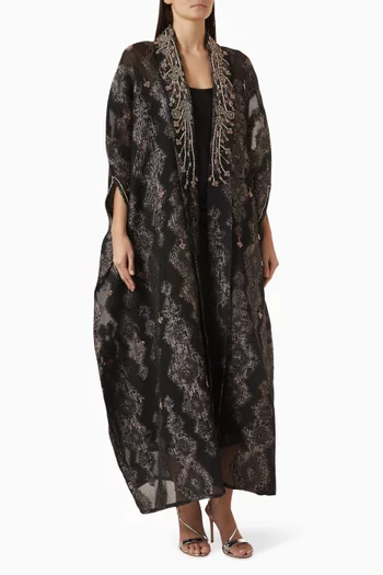 Appliqué-embellished Abaya in Organza