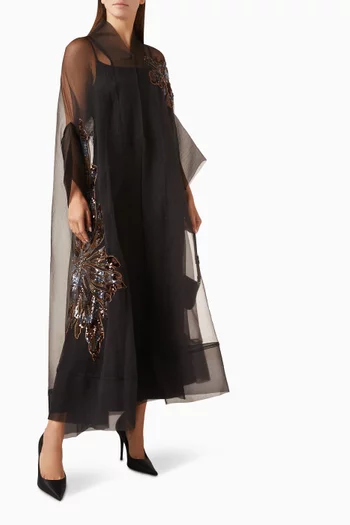 Appliqué-embellished Abaya in Organza