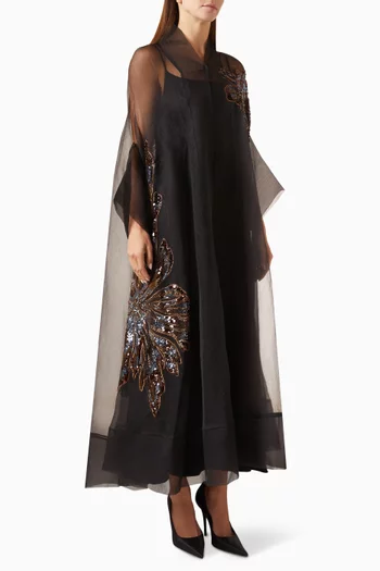 Appliqué-embellished Abaya in Organza