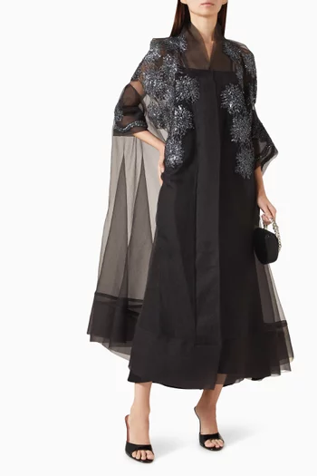 Appliqué-embellished Abaya in Organza