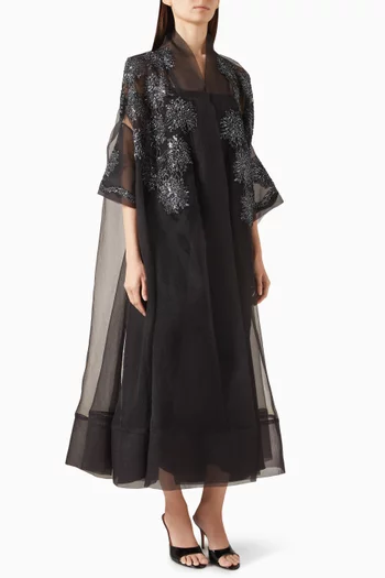Appliqué-embellished Abaya in Organza