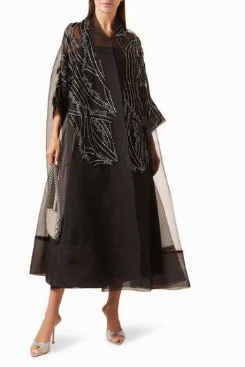 Appliqué-embellished Abaya in Organza