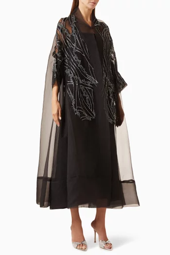 Appliqué-embellished Abaya in Organza